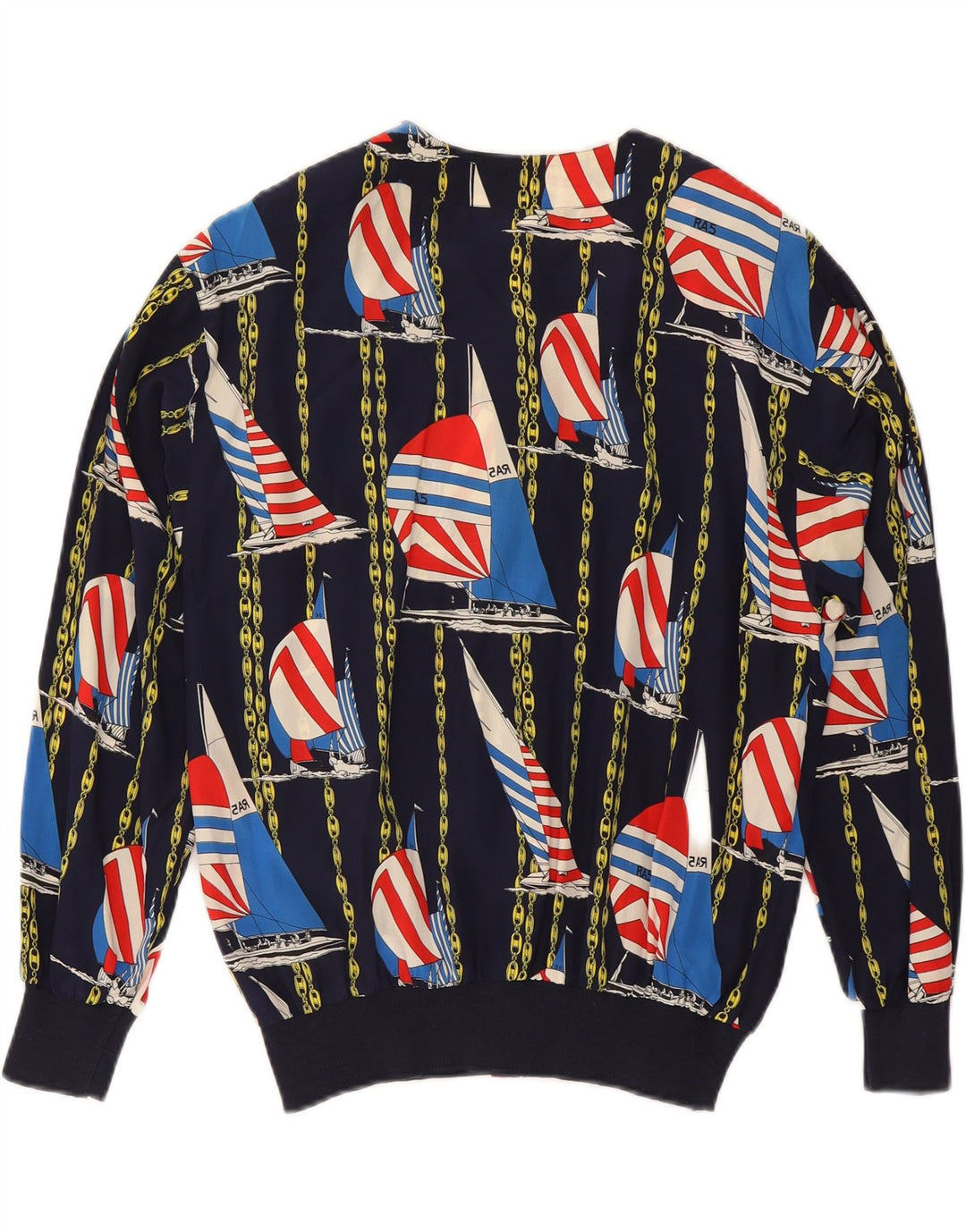 AGENDA Womens Abstract Pattern Bomber Jacket IT 42 Medium Navy Blue Silk