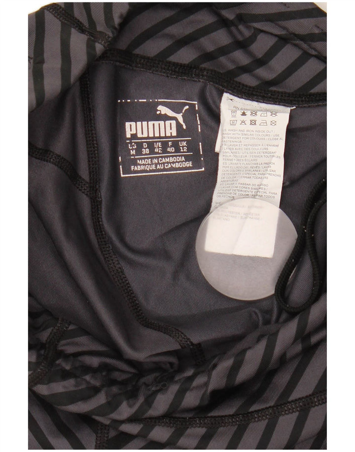 Puma Womens Capri Leggings UK 12 Medium Grey Striped Polyester