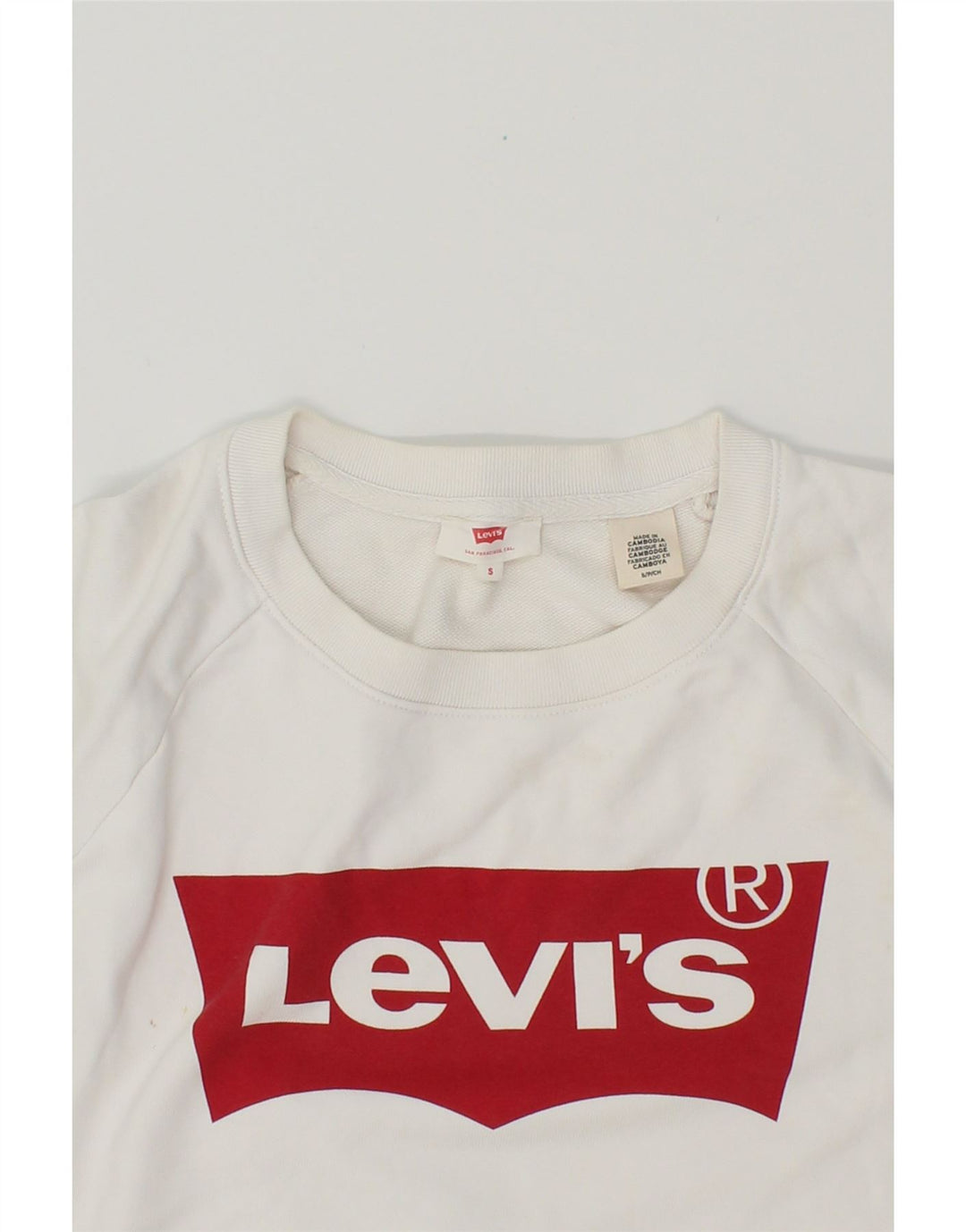 LEVI'S Womens Oversized Graphic Sweatshirt Jumper UK 10 Small White Cotton Vintage Levi's and Second-Hand Levi's from Messina Hembry 
