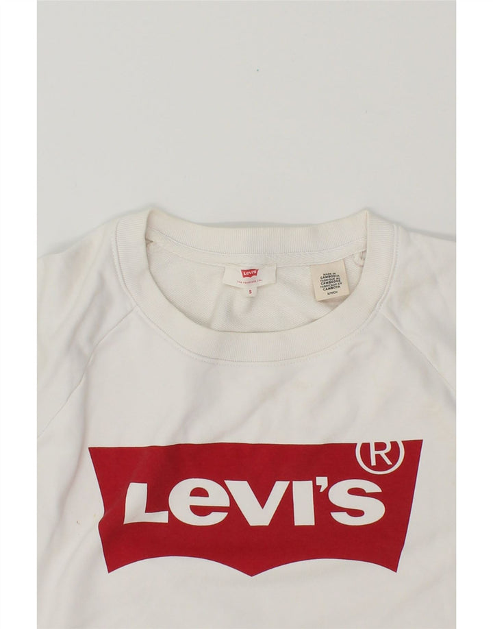 LEVI'S Womens Oversized Graphic Sweatshirt Jumper UK 10 Small White Cotton Vintage Levi's and Second-Hand Levi's from Messina Hembry 