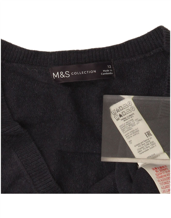 Marks & Spencer Womens V-Neck Jumper Sweater UK 12 Medium Navy Blue