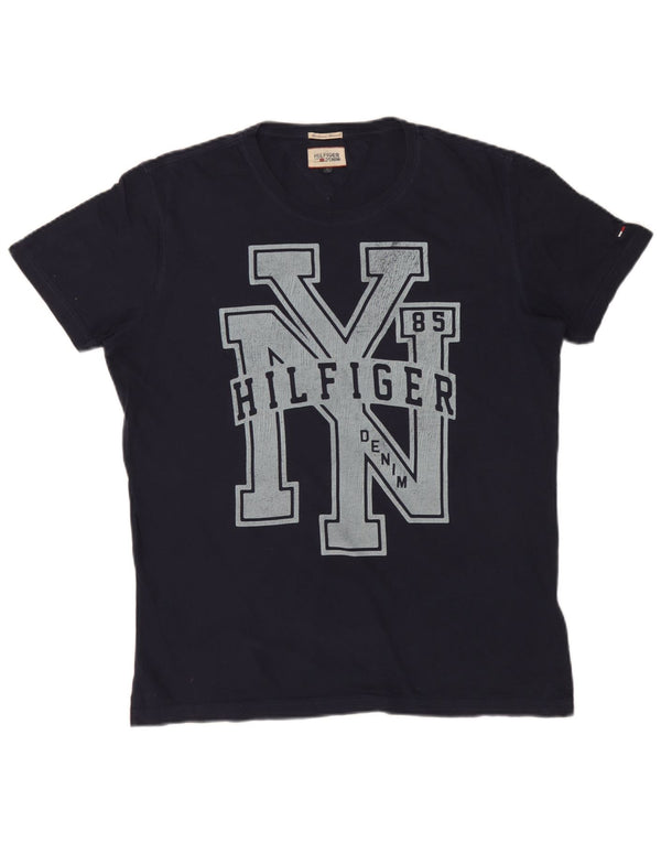 Tommy Hilfiger Mens Graphic T-Shirt Top Large Navy Blue Cotton