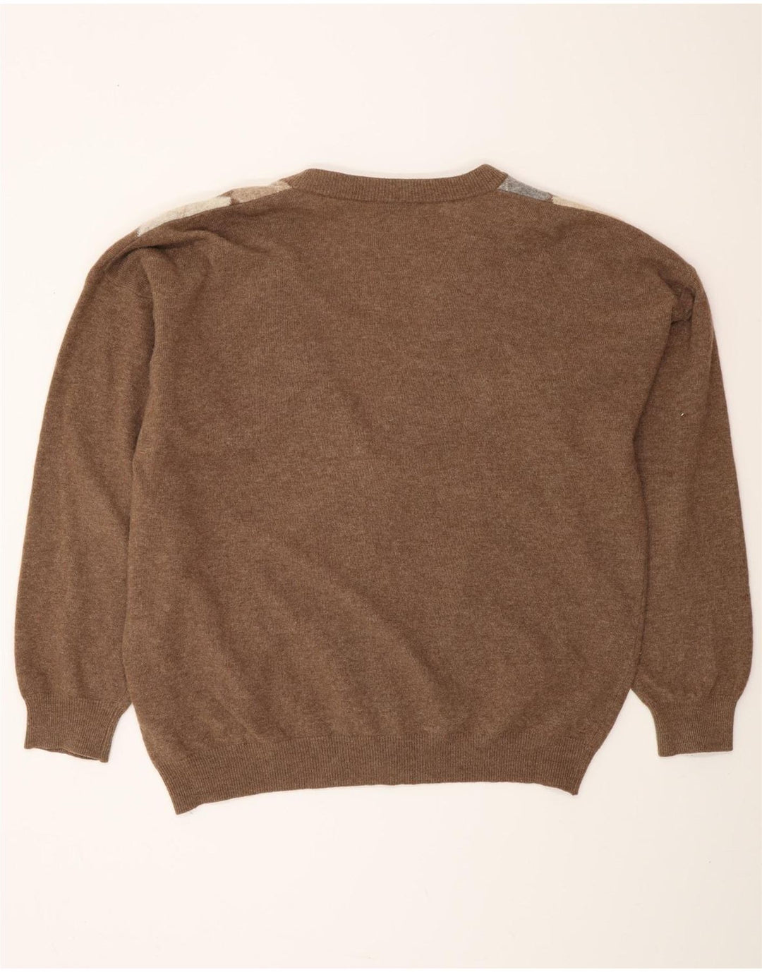 MONELLO Mens Cardigan Sweater IT 52 Large Brown Argyle/Diamond Wool