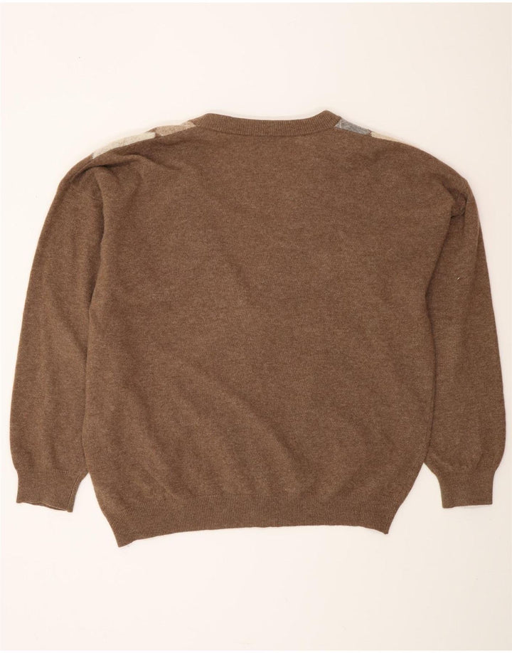 MONELLO Mens Cardigan Sweater IT 52 Large Brown Argyle/Diamond Wool