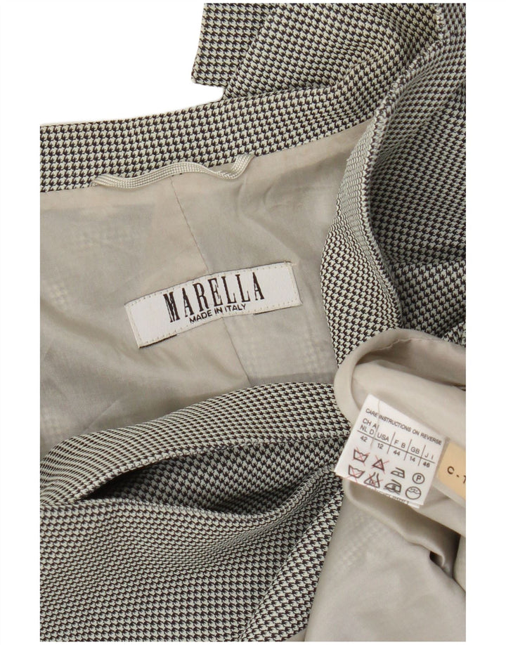 Marella Womens 3 Button Blazer Jacket UK 14 Large White Houndstooth Viscose
