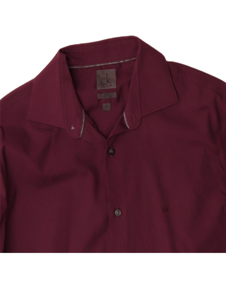 CALVIN KLEIN Mens Fitted Shirt Size 39 15 1/2 Medium Burgundy Cotton
