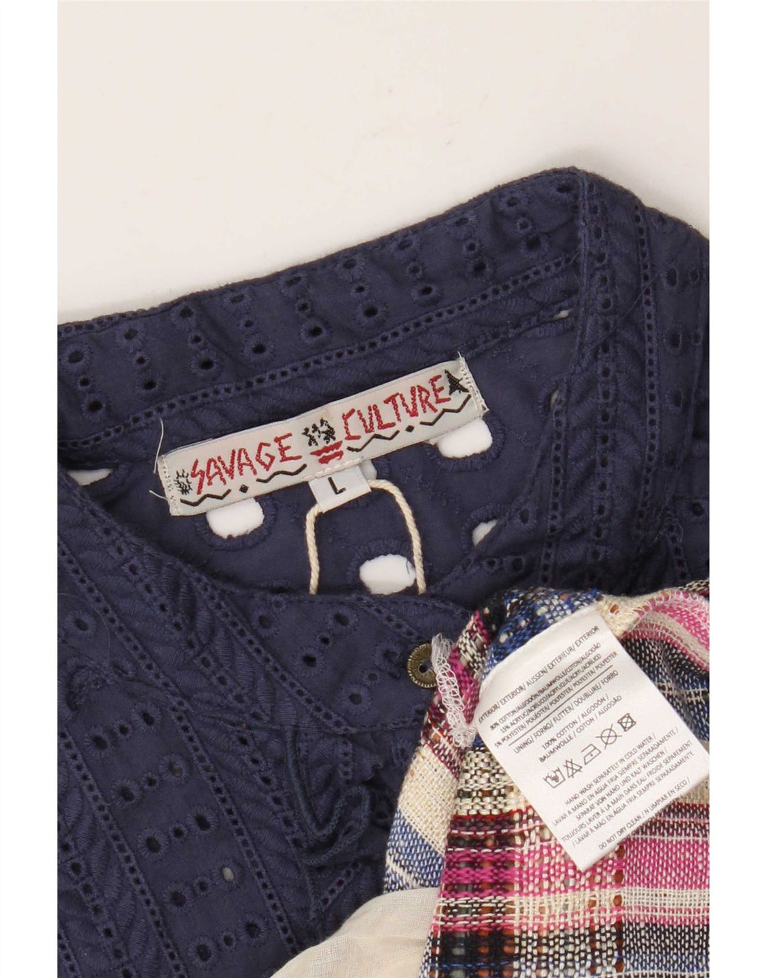 Vintage Womens Ruffle Front Shift Dress UK 14 Large Navy Blue Patchwork