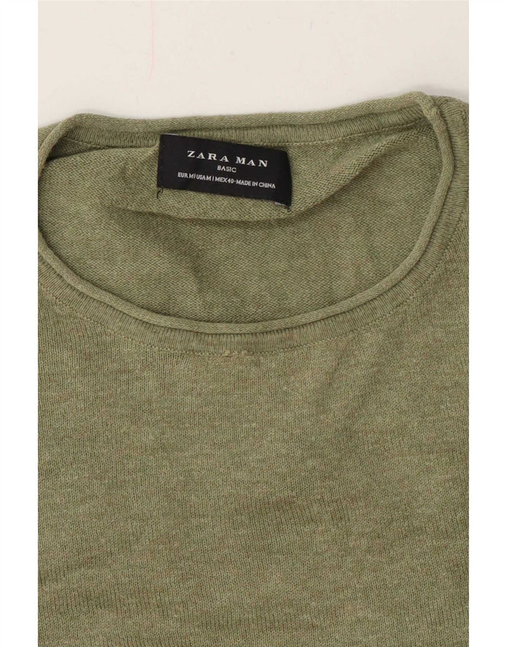 Zara Mens Crew Neck Jumper Sweater Medium Green