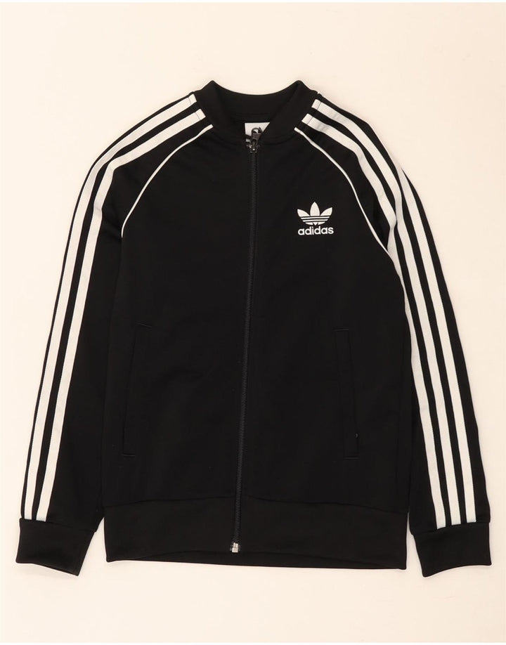 Adidas Boys Tracksuit Top Jacket 8-9 Years Black Polyester