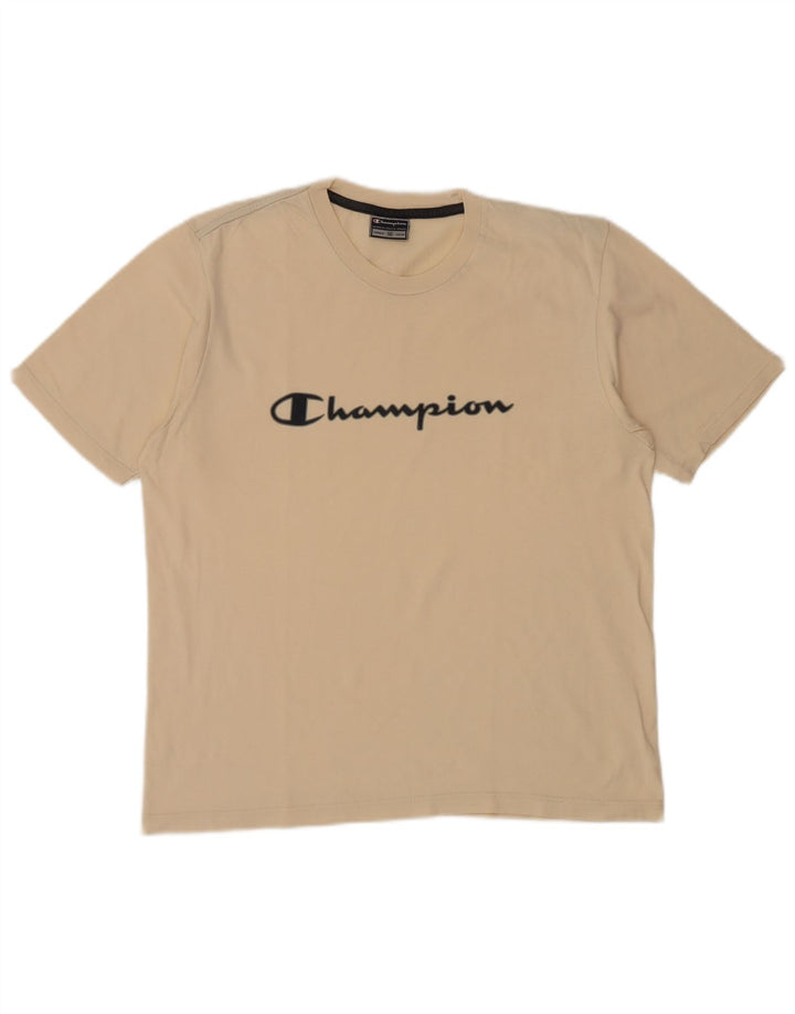 CHAMPION Mens Graphic T-Shirt Top Medium Beige