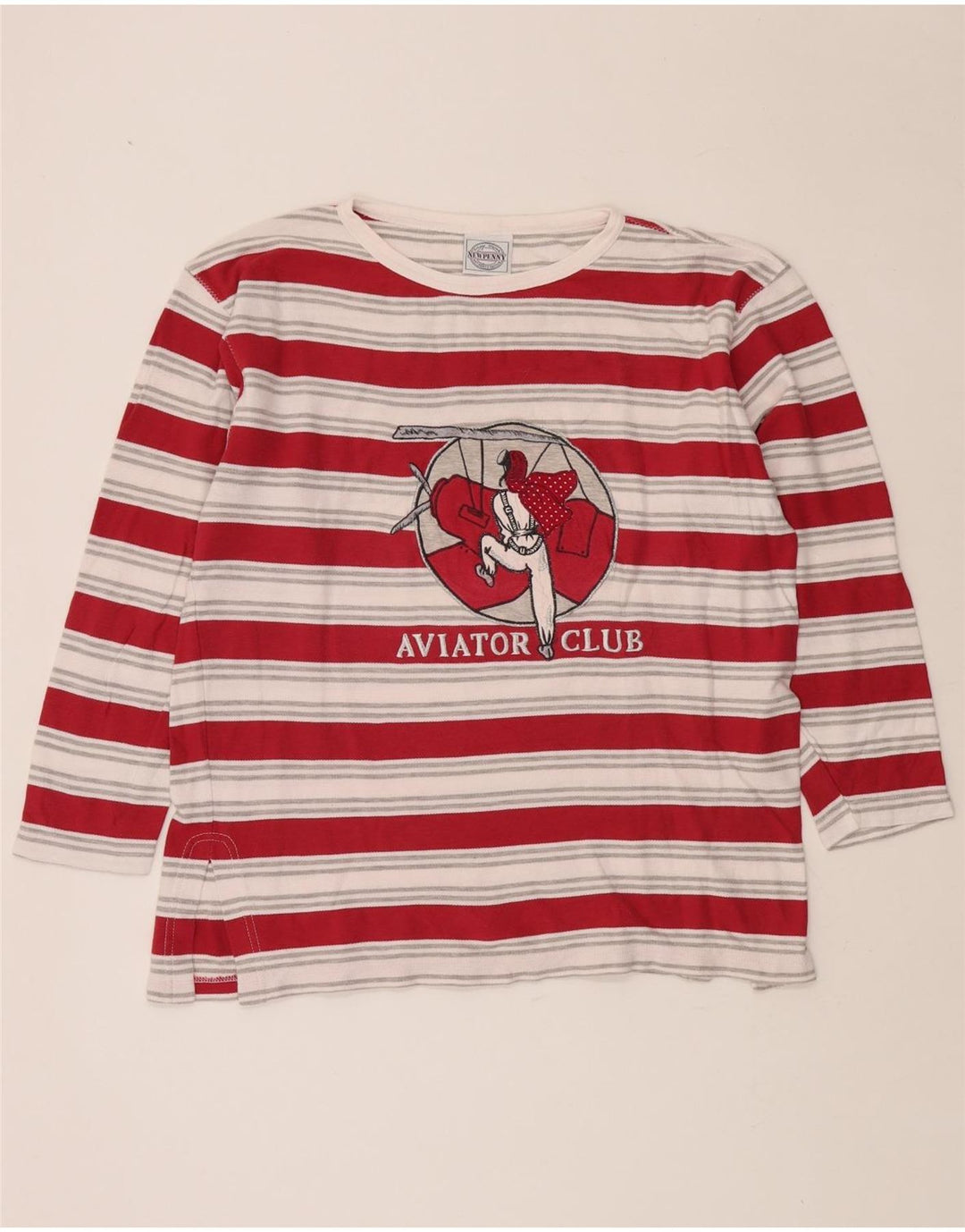 NEW PENNY Womens Graphic Top Long Sleeve UK 14 Medium Red Striped