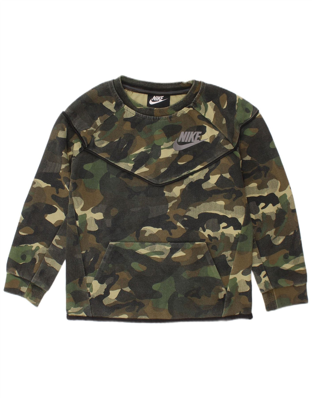 NIKE Boys Graphic Sweatshirt Jumper 5-6 Years Medium  Green Camouflage