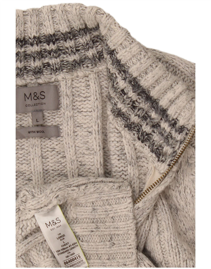 Marks & Spencer Mens Zip Neck Jumper Sweater Large Grey Flecked Acrylic