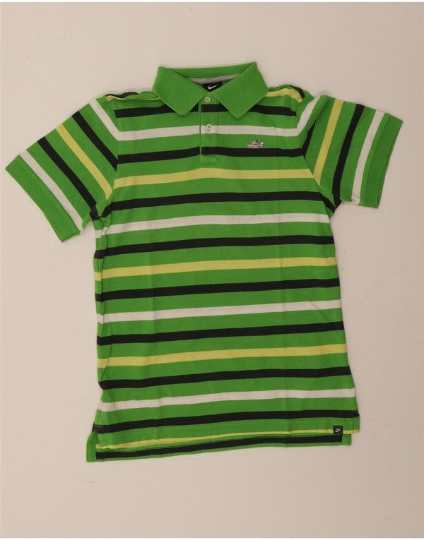 Nike Boys Polo Shirt 12-13 Years Large Green Striped Cotton