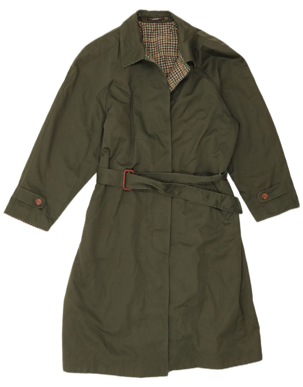 Vintage Womens Reversible Trench Coat IT 46 Large Green Check Polyester