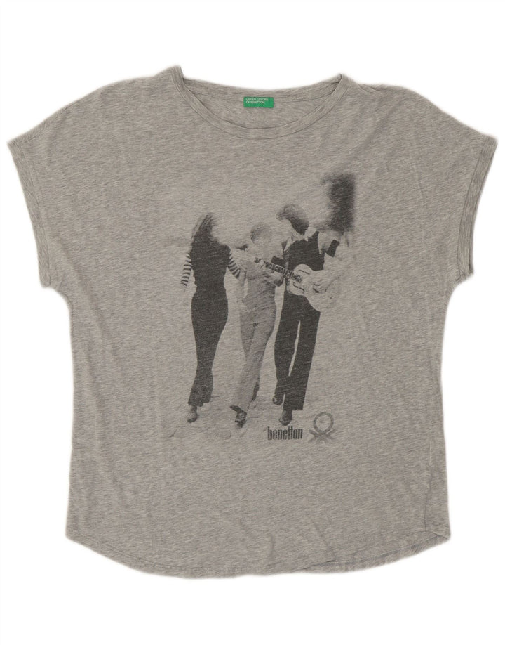 UNITED COLORS OF BENETTON Womens Graphic T-Shirt Top UK 14 Medium Grey