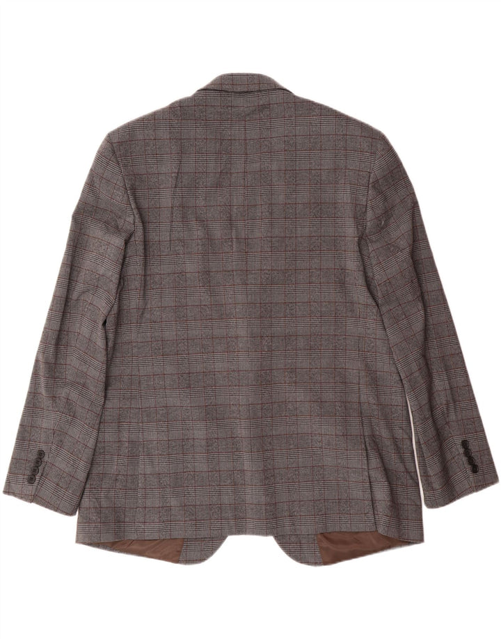 Marks & Spencer Mens 2 Button Blazer Jacket UK 46 3XL Grey Check Polyester