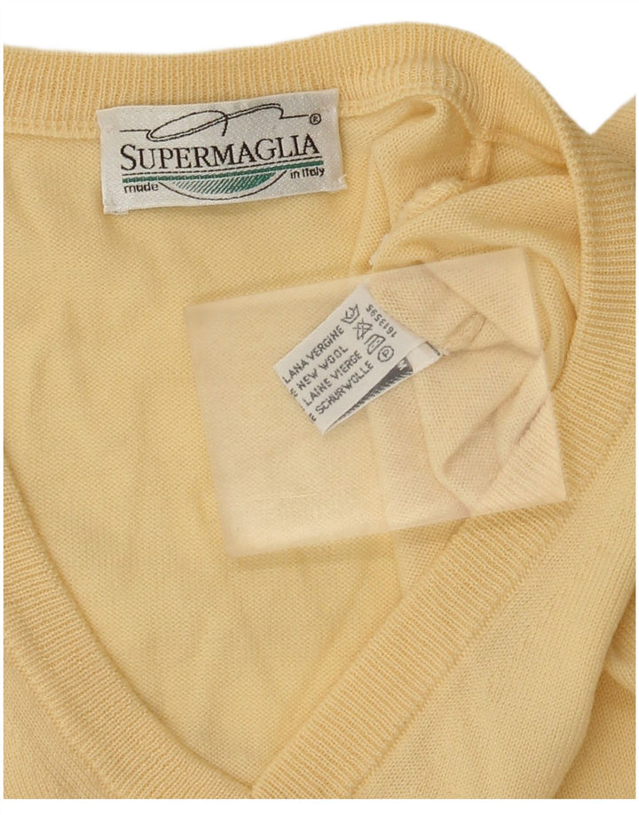 Supermaglia Mens V-Neck Jumper Sweater Medium Yellow Wool