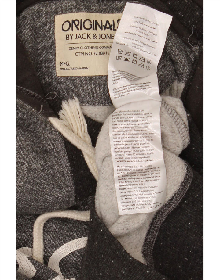 Jack & Jones Mens Graphic Hoodie Jumper Medium Grey Flecked Polyester