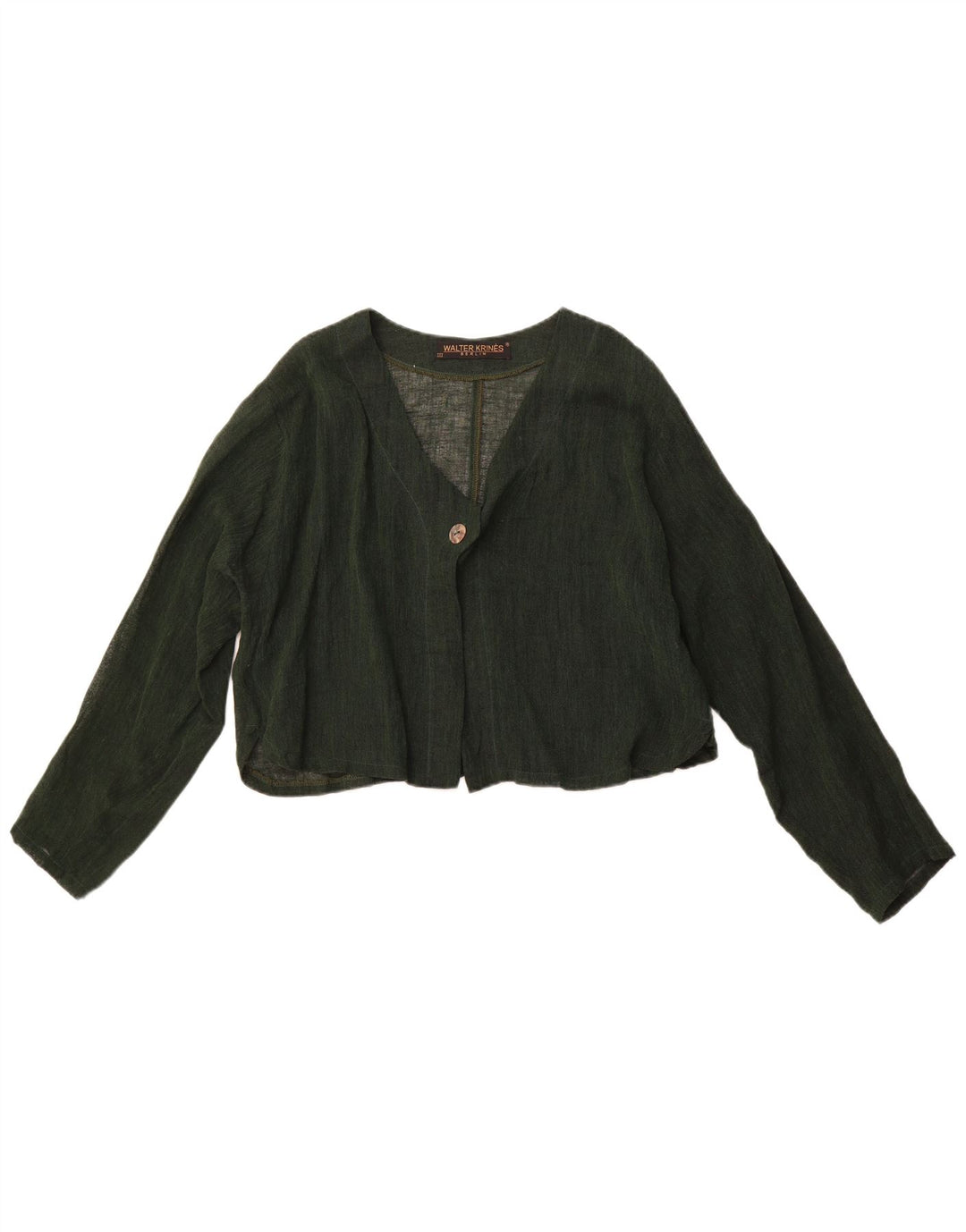 VINTAGE Womens Crop Cardigan Top UK 16 Large Green Cotton