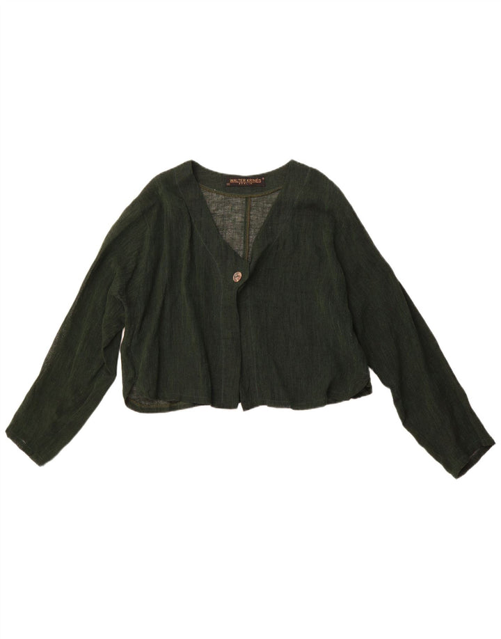 VINTAGE Womens Crop Cardigan Top UK 16 Large Green Cotton
