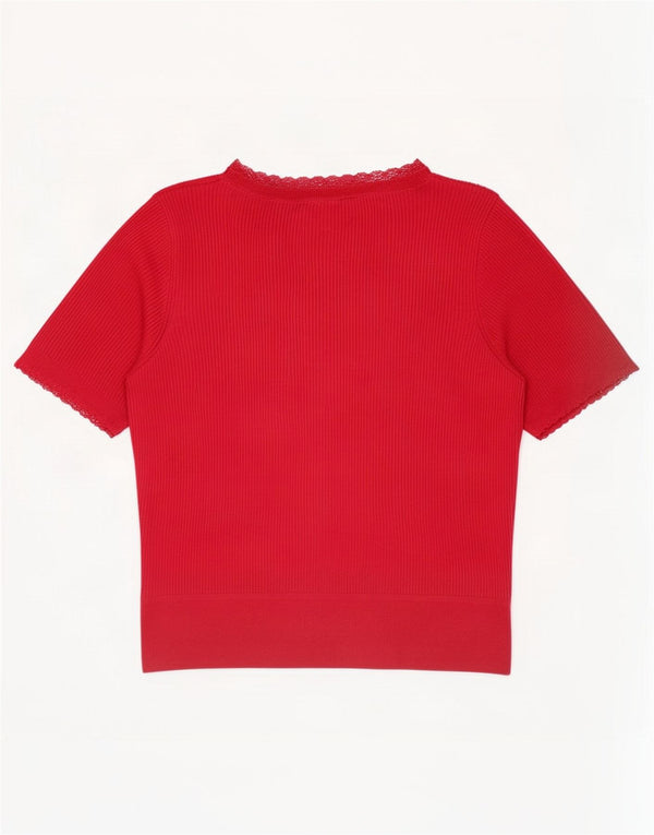 Marks & Spencer Womens Short Sleeve Blouse Top UK 16 Large Red Acrylic