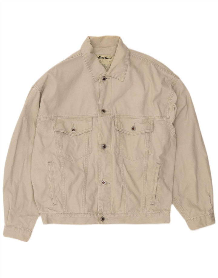 EDDIE BAUER Mens Bomber Jacket UK 38 Medium Beige Cotton
