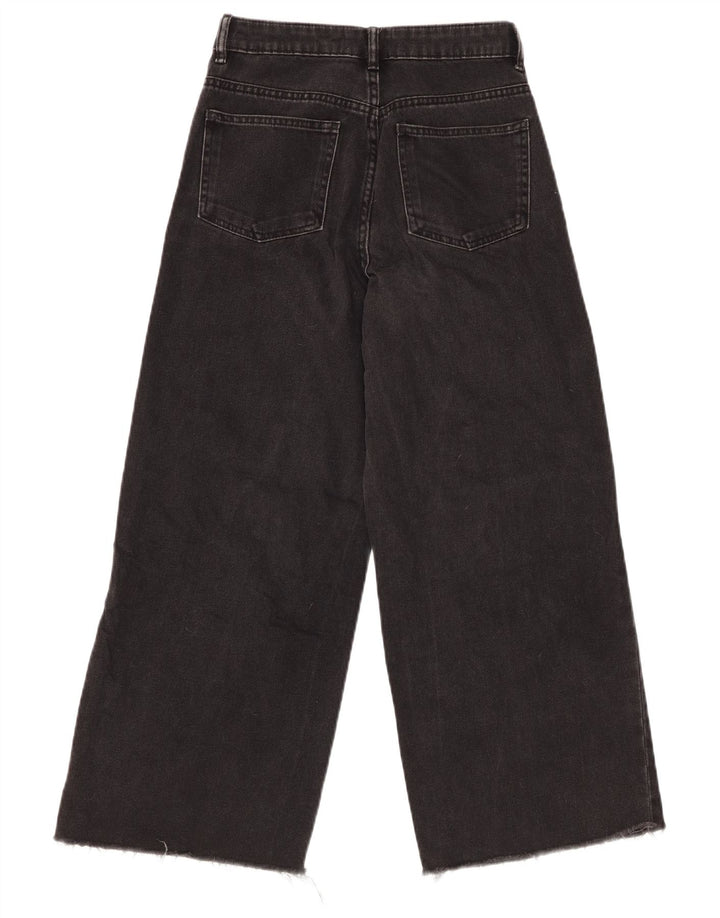 ZARA Womens High Rise Crop Wide Leg Jeans W22 L25 Black Cotton