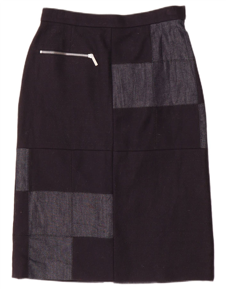 Iceberg Womens Midi Skirt IT 40 Small W26 Navy Blue Patchwork Nylon