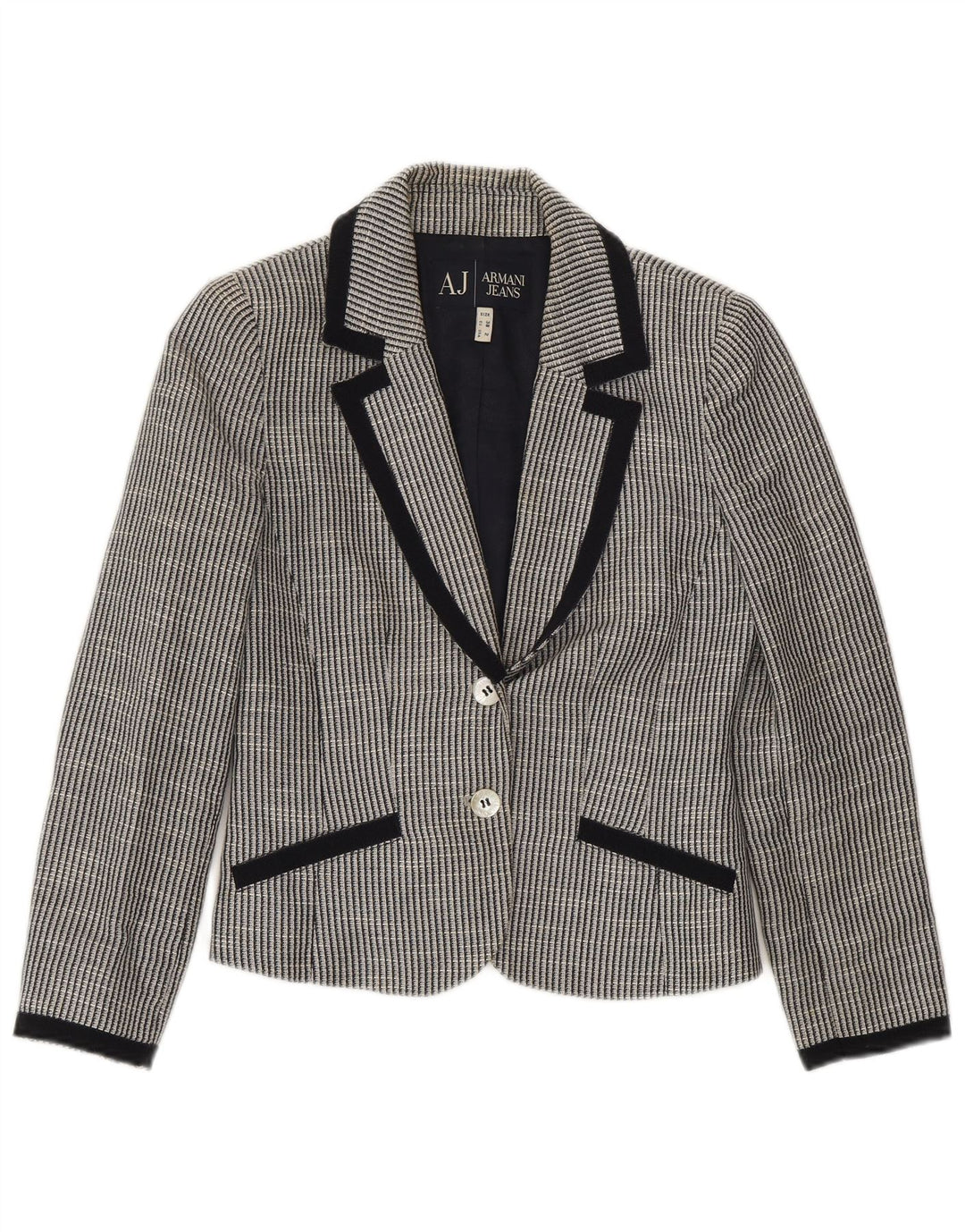ARMANI JEANS Womens 2 Button Blazer Jacket EU 38 Medium Grey Striped