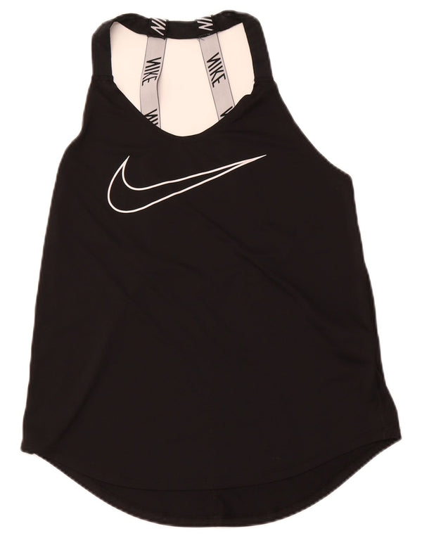 NIKE Womens Dri Fit Loose Fit Graphic Vest Top UK 12 Medium Black