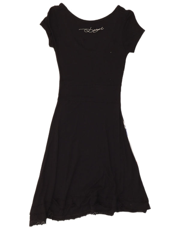 Desigual Womens Graphic A-Line Dress UK 12 Medium Black Floral