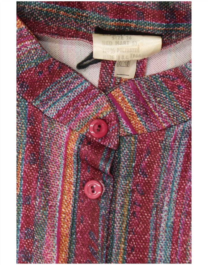 VINTAGE Womens Basic Dress UK 26 4XL Burgundy Striped Polyester