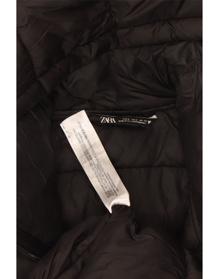 ZARA Womens Oversized Hooded Padded Coat UK 10 Small Black Polyester