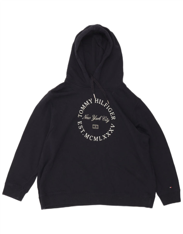 TOMMY HILFIGER Womens Graphic Hoodie Jumper UK 22 3XL Navy Blue Cotton