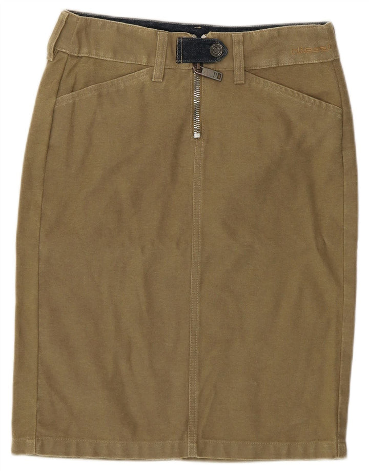 Diesel Womens Pencil Skirt W26 Small Khaki Cotton