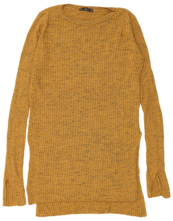 Zara Womens Boat Neck Jumper Sweater UK 10 Small Yellow Flecked Acrylic