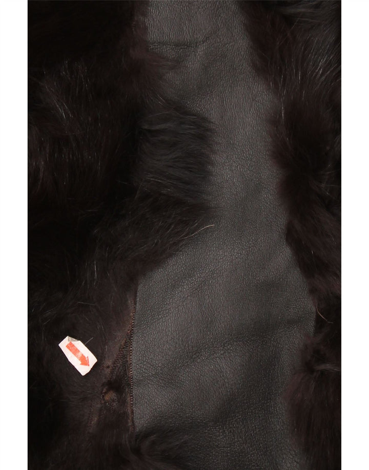 Vintage Womens Fur Leather Jacket UK 14 Medium Black