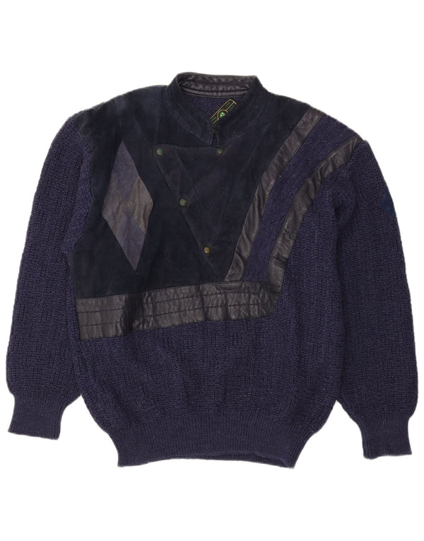 Number 1 Mens Turtle Neck Jumper Sweater Large Navy Blue Wool