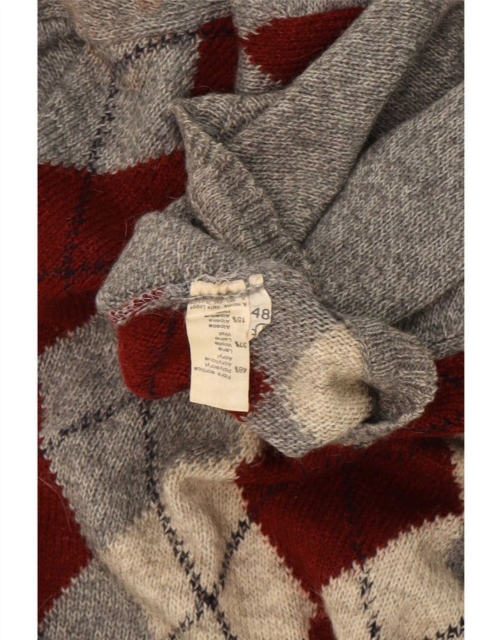 Rodes Mens Crew Neck Jumper Sweater IT 48 Medium Grey Argyle/Diamond