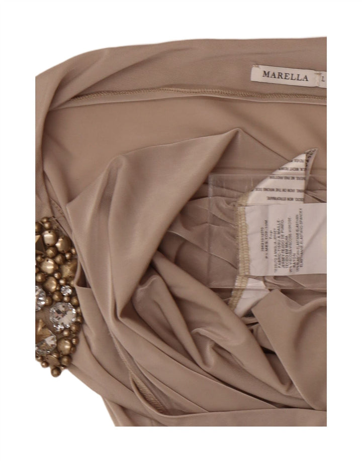 MARELLA Womens One Shoulder Top UK 16 Large Brown Viscose