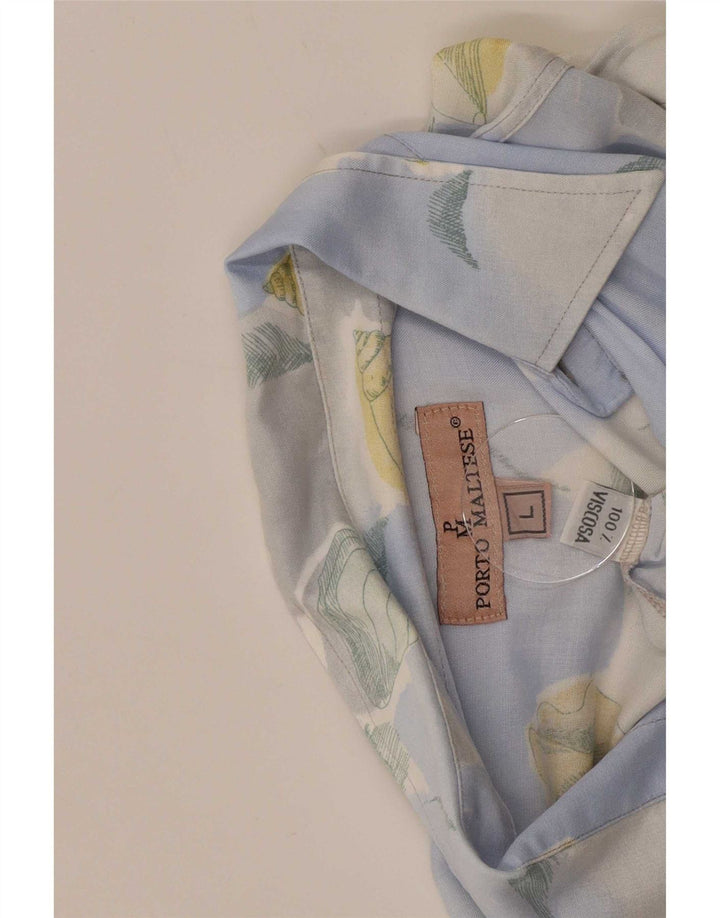 Vintage Mens Shirt Large Blue Floral Viscose