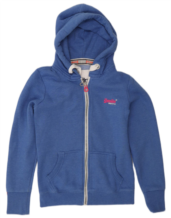 SUPERDRY Womens Zip Hoodie Sweater UK 10 Small Blue Cotton