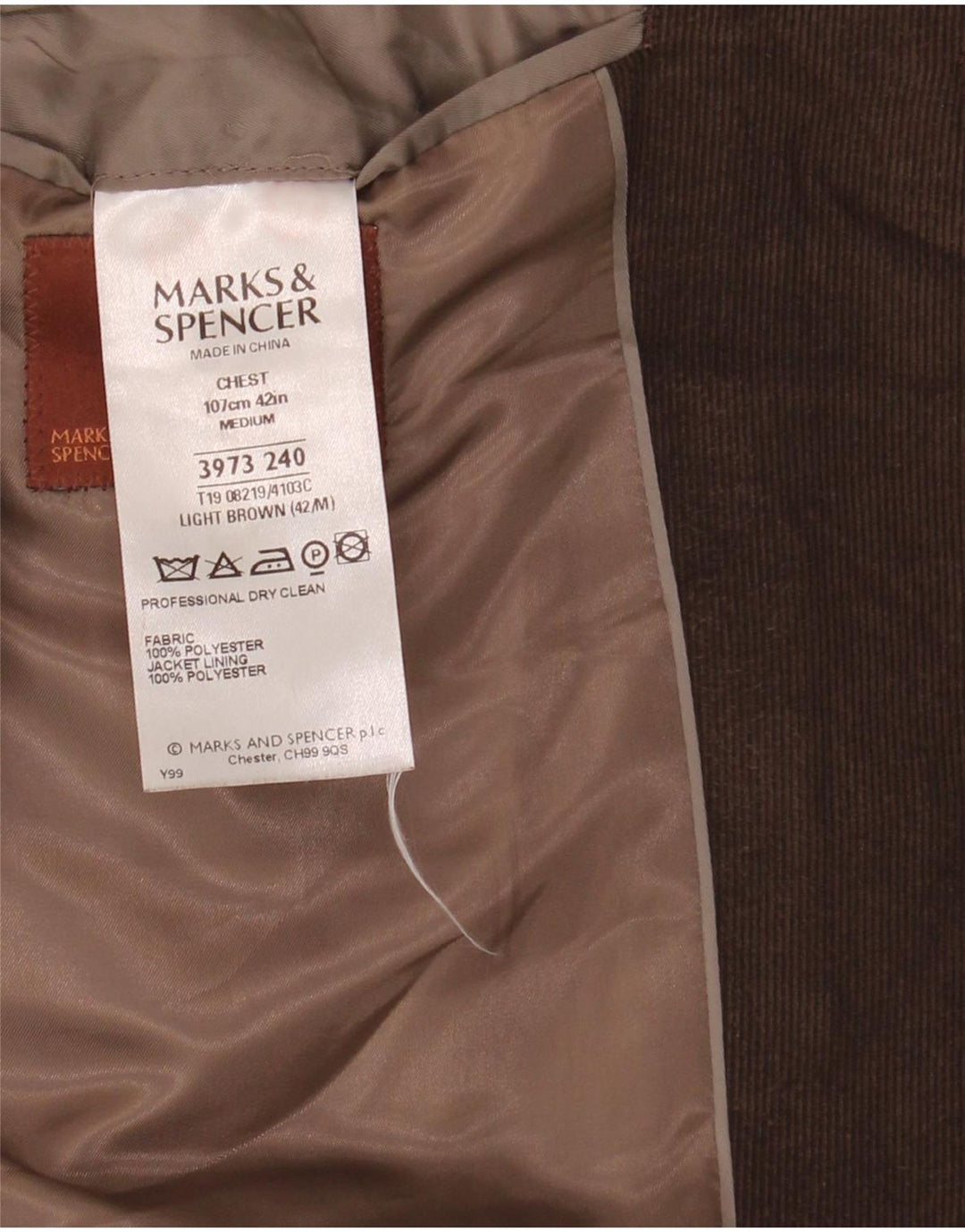 Marks & Spencer Mens 3 Button Corduroy Blazer Jacket UK 42 Large Brown
