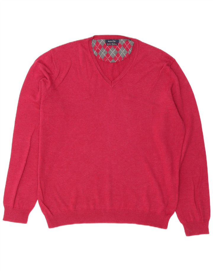 Massimo Dutti Mens V-Neck Jumper Sweater Large Pink Cotton