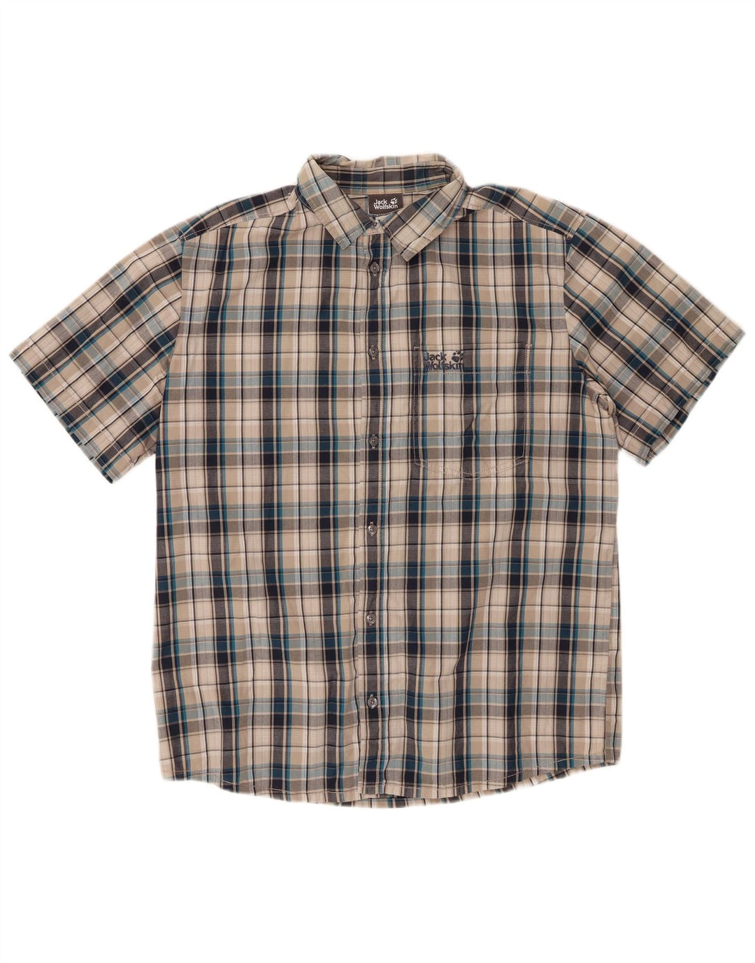 JACK WOLFSKIN Mens Short Sleeve Shirt Medium Grey Check