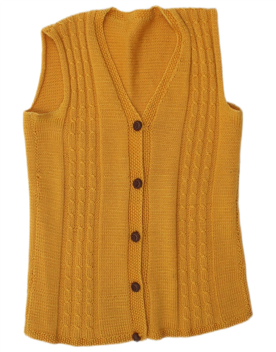 VINTAGE Womens Sleeveless Cardigan Sweater UK 14 Medium Yellow