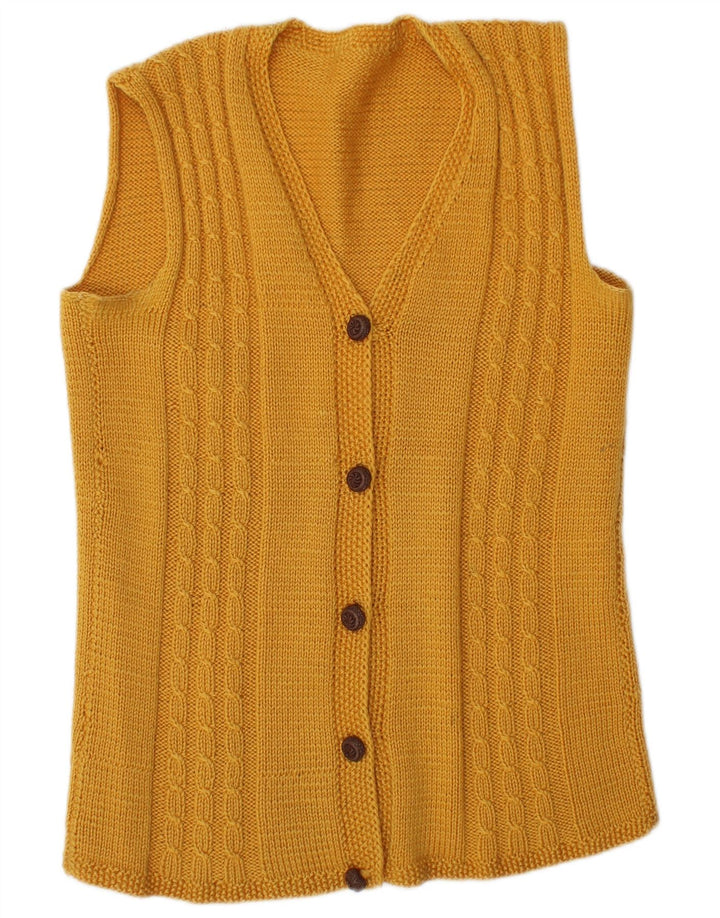 VINTAGE Womens Sleeveless Cardigan Sweater UK 14 Medium Yellow