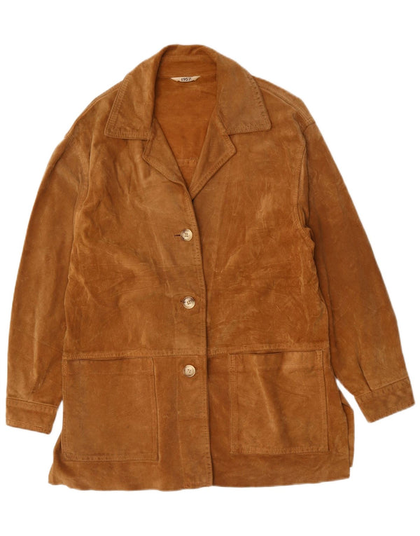 VINTAGE Womens Suede Jacket UK 14 Large Brown