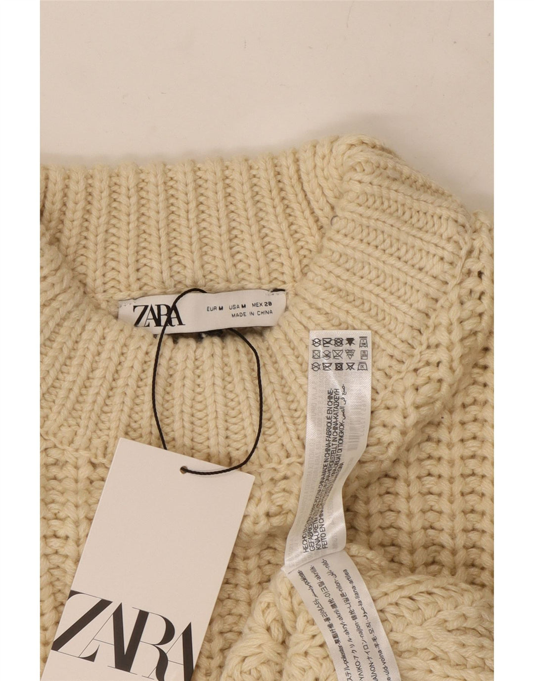 ZARA Womens Crop Turtle Neck Jumper Sweater UK 14 Medium Beige Polyester